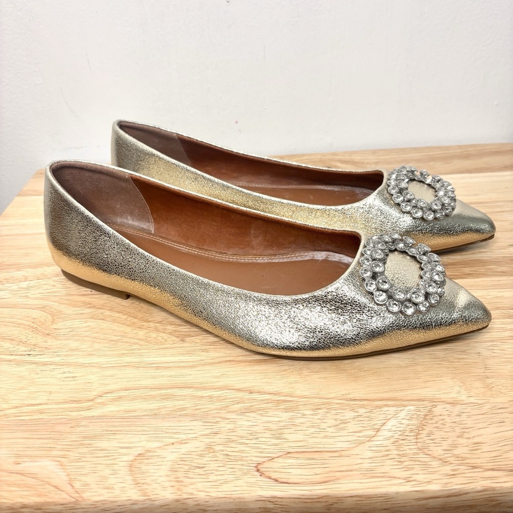 ASOS Ballet Flats 9 Metallic Gold Buckle Rhinestone Wedding Guest Evening Shoes